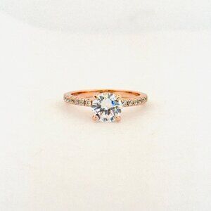 925 Sterling Silver Gold Overlay Solitaire CZ Ring Size 6 Pavé Band New Women